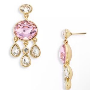 NWT Aqua Wicked Bloomingdale’s Clear & Pink Stone Drop Earrings 14K Gold Plated